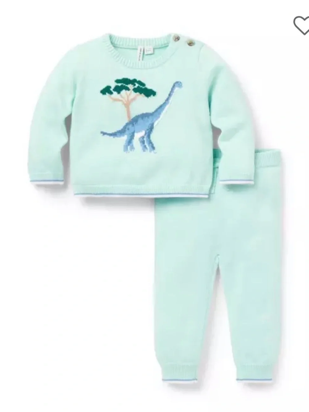 Janie and Jack Mint Dinosaur Knit  Set with Blue Dino